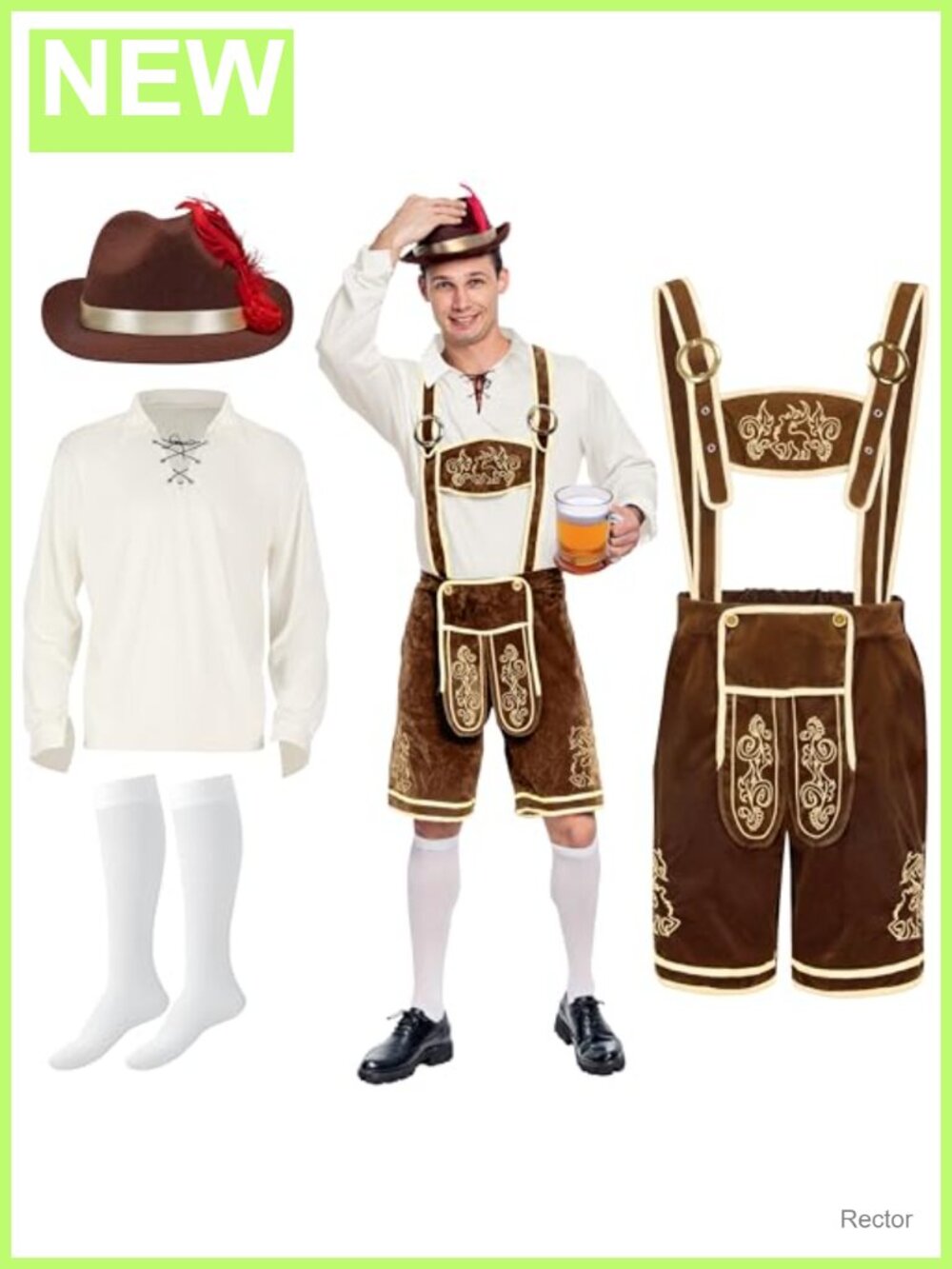 Mens Oktoberfest Lederhosen Costume Bavarian German Beer Festival Halloween